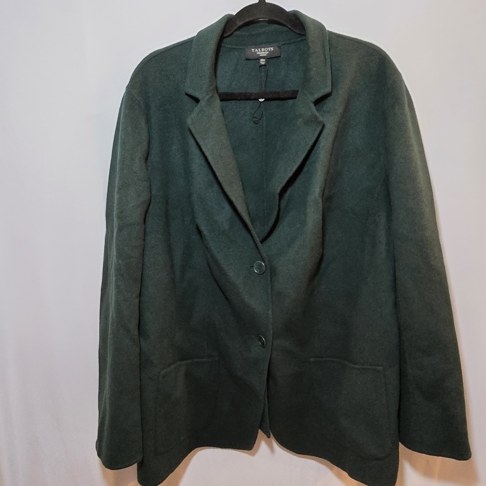 Talbots Green Boiled Wool Blend Double Button Blazer Holidays Career, sz 20W